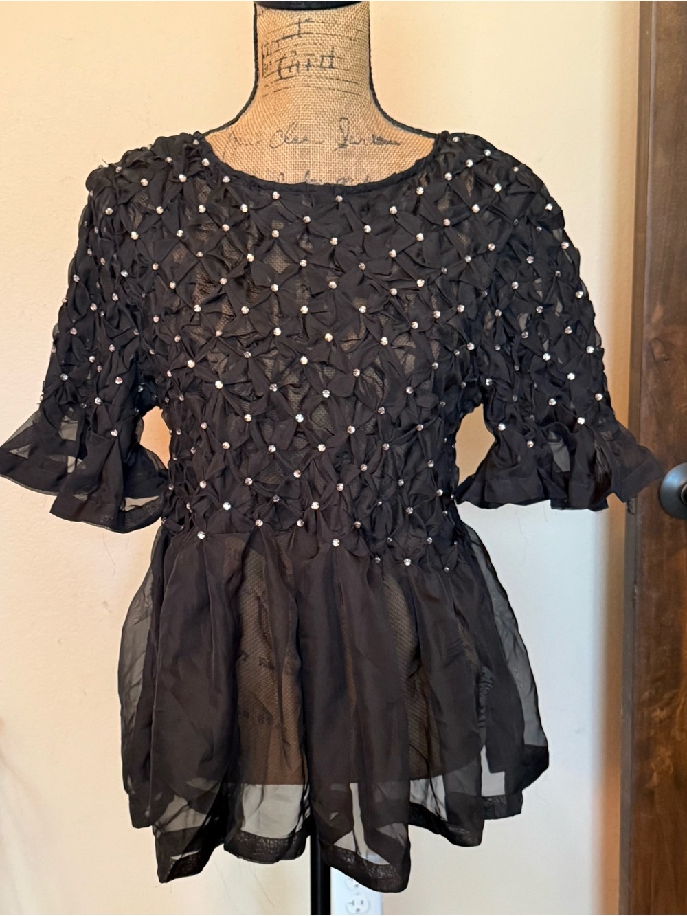 Anthropologie Maeve Rhinestone Babydoll Blouse-New with tag!